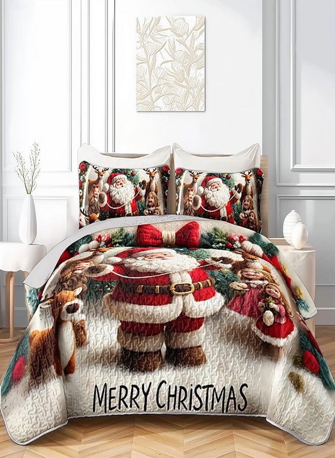 QOOMO Santa Claus Kids Quilt Set,Cartoon Deer Print Bedding Set for Boys Girls Room Decoration,Bed Set Microfiber Lightweight All Season Full/Queen Size,1 Quilt Set 2 Pillowcases - Image 3