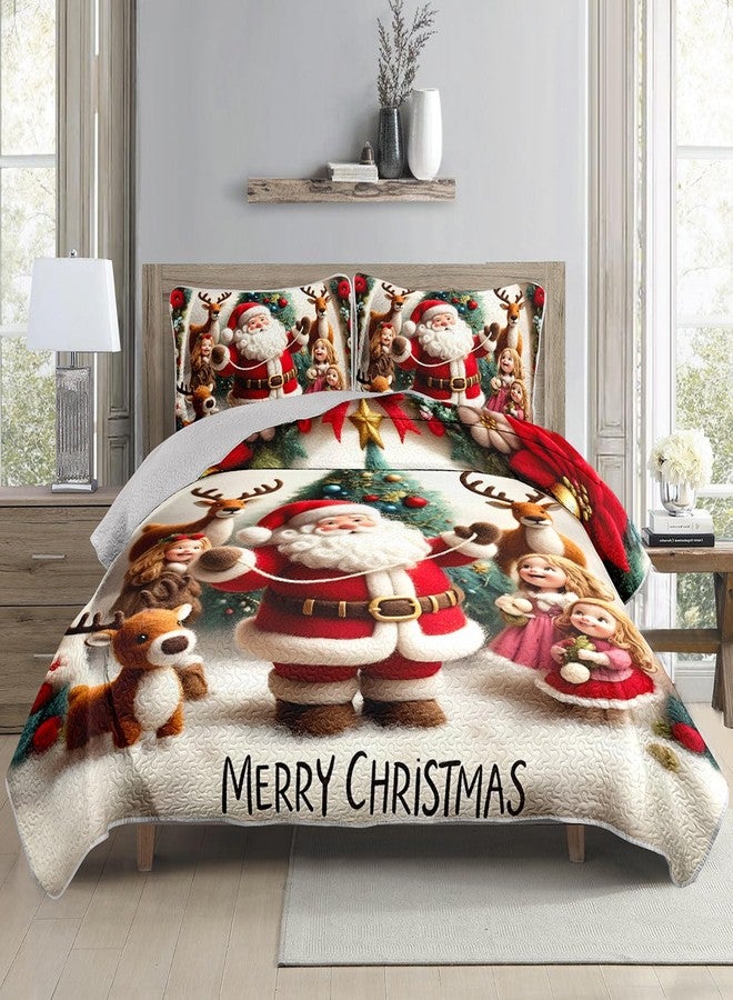QOOMO Santa Claus Kids Quilt Set,Cartoon Deer Print Bedding Set for Boys Girls Room Decoration,Bed Set Microfiber Lightweight All Season Full/Queen Size,1 Quilt Set 2 Pillowcases - Image 4