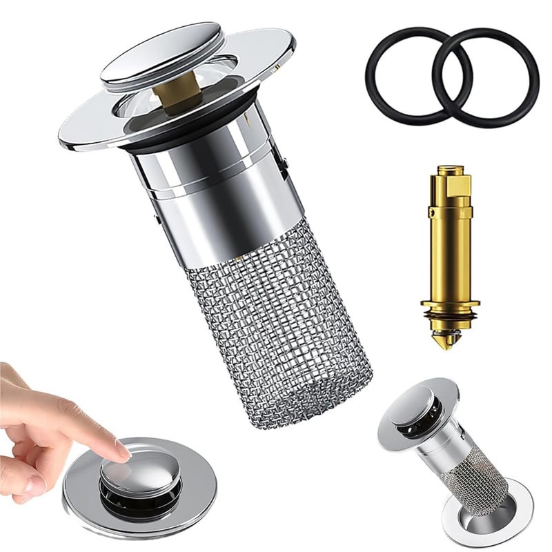 HASTHIP® Bathroom Sink Stopper Hair Catcher, Pop Up Sink Drain Filter with Removable Stainless Steel Filter Basket Hair Catcher for 30-40mm Diameter Bathroom Sink Drain Strainer - Image 1