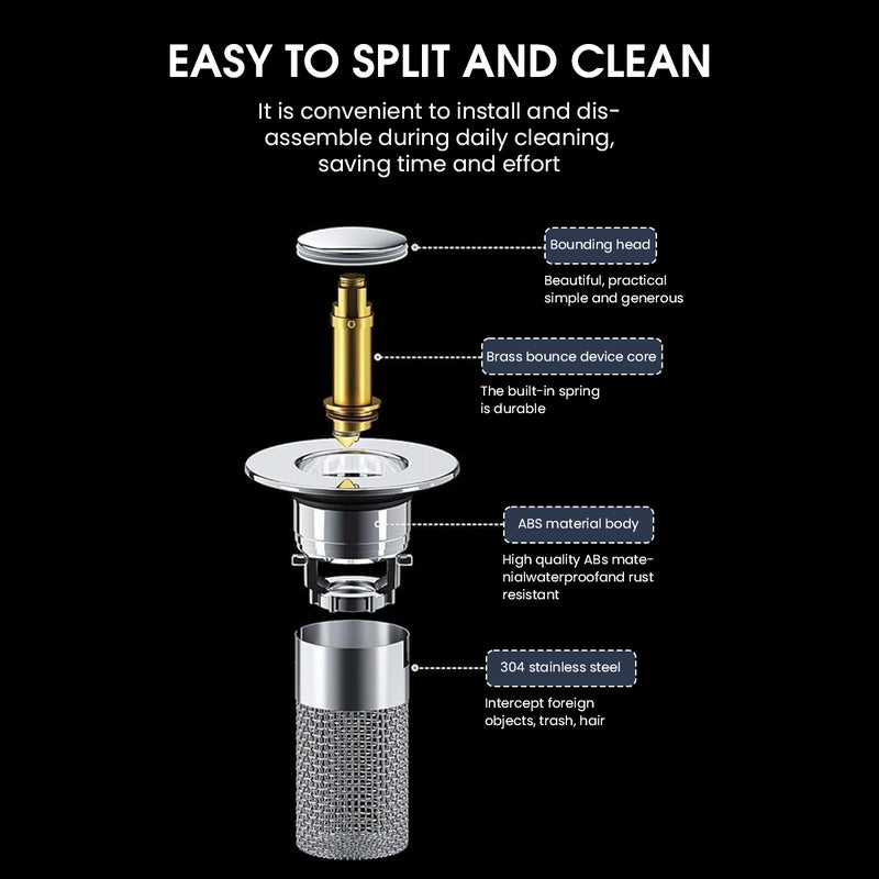 HASTHIP® Bathroom Sink Stopper Hair Catcher, Pop Up Sink Drain Filter with Removable Stainless Steel Filter Basket Hair Catcher for 30-40mm Diameter Bathroom Sink Drain Strainer - Image 3