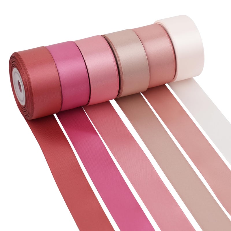 MAYREEL 1 Inch Rose Gold Satin Ribbon Dusty Pink Ribbon for Valentines Day Mothers Day Crafts Wedding Bouquet 6 Rolls 10 Yards Each Color Total 60 Yards