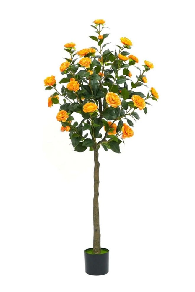 Snooe Artificial Camellia Tree 150cm - Nearly Natural Faux Plants Indoor, with Easy Assembly, Low Maintenance, Ideal for Both Indoor Decoration and Other Purposes (Orange 150CM) - Image 1