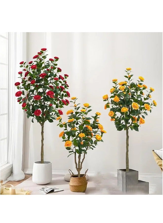 Snooe Artificial Camellia Tree 150cm - Nearly Natural Faux Plants Indoor, with Easy Assembly, Low Maintenance, Ideal for Both Indoor Decoration and Other Purposes (Orange 150CM) - Image 5