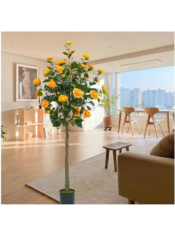 Snooe Artificial Camellia Tree 150cm - Nearly Natural Faux Plants Indoor, with Easy Assembly, Low Maintenance, Ideal for Both Indoor Decoration and Other Purposes (Orange 150CM) - Image 2