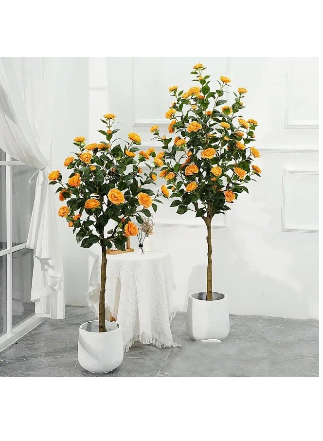 Snooe Artificial Camellia Tree 150cm - Nearly Natural Faux Plants Indoor, with Easy Assembly, Low Maintenance, Ideal for Both Indoor Decoration and Other Purposes (Orange 150CM) - Image 4