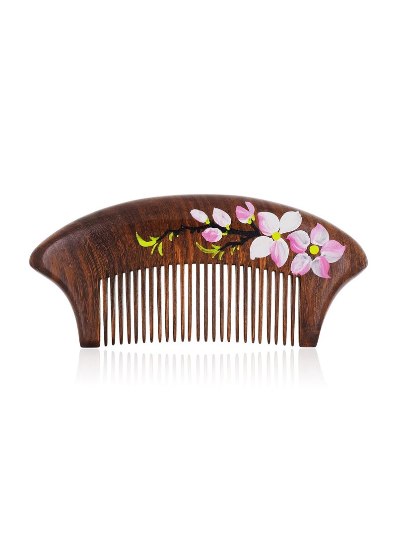 Mandala Crafts Mandala Crafts Wooden Comb  Pink Flower Rosewood AntiStatic Wood Comb  Wooden Wide Tooth Hair Comb for Men Women Straight Curly Hair Detangling Beard 