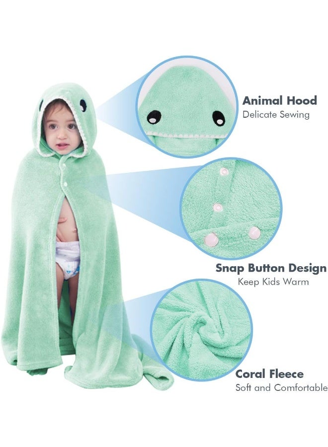 ROMASA Toddler Hooded Bath Towel Ultra Soft Towel Highly Absorbent Bathrobe Blanket for Boys Girls- 27.5" x 55"(Green Shark-Shape) - Image 3