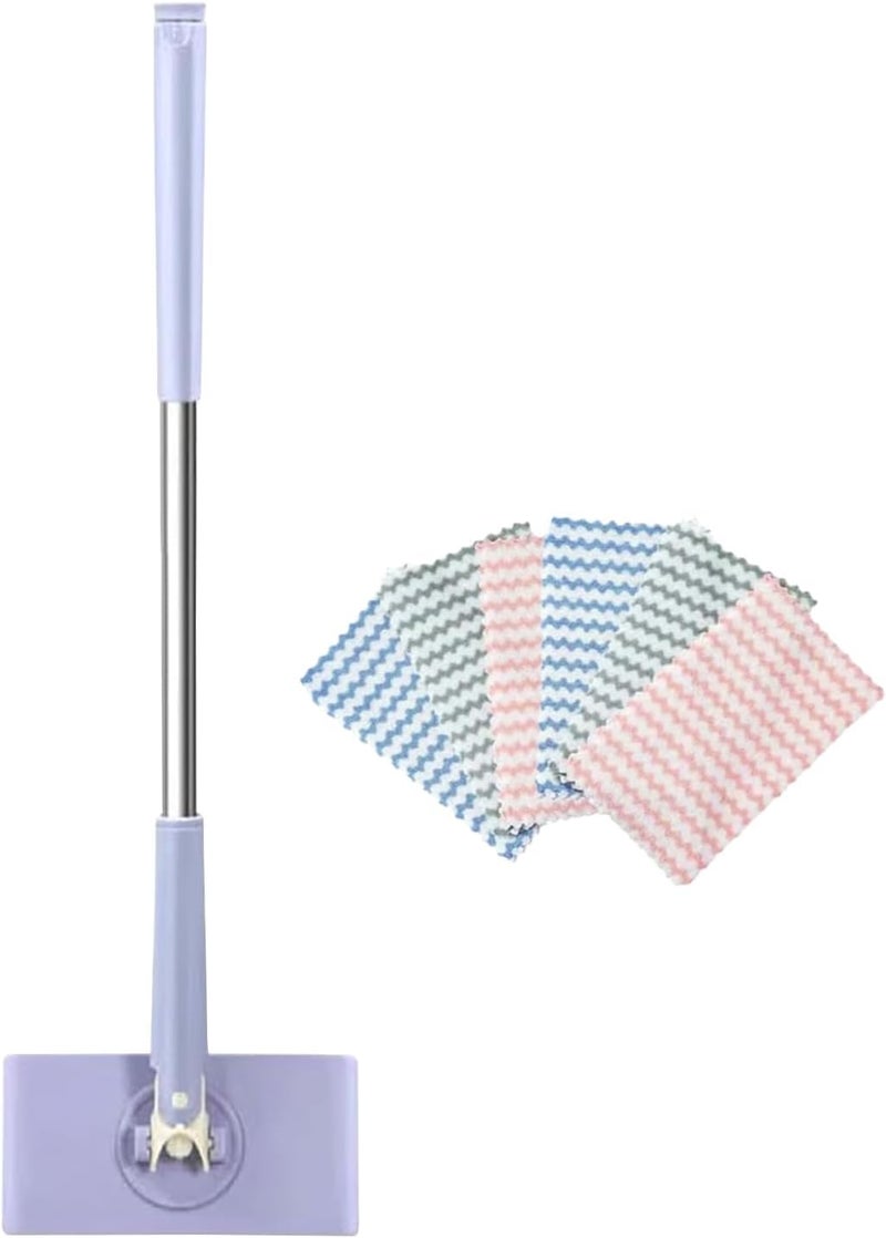 RWSEFK Snap Grip Mini Mop,Convenient Cloth Changing Mini Mop,Retractable Gap Dust Cleaner Flat Mops with Locking Head &Sweeping Cloths,ï¼ˆ1mop + 5random Color Rags (Purple) - Image 1