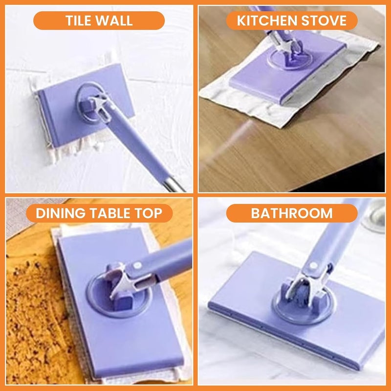 RWSEFK Snap Grip Mini Mop,Convenient Cloth Changing Mini Mop,Retractable Gap Dust Cleaner Flat Mops with Locking Head &Sweeping Cloths,ï¼ˆ1mop + 5random Color Rags (Purple) - Image 4