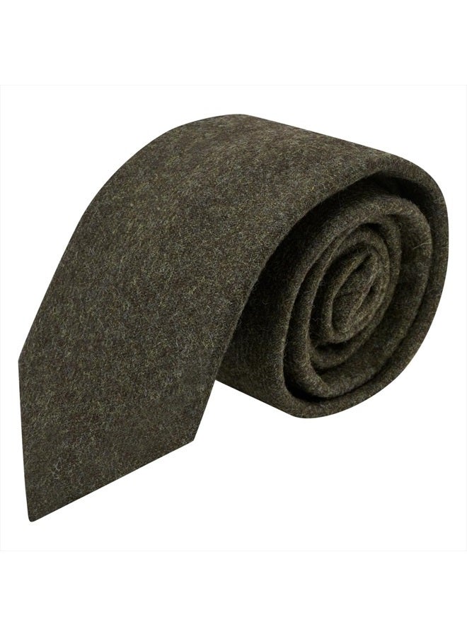King & Priory Luxury Earth Green Donegal Tweed Necktie, Tweed - Image 1