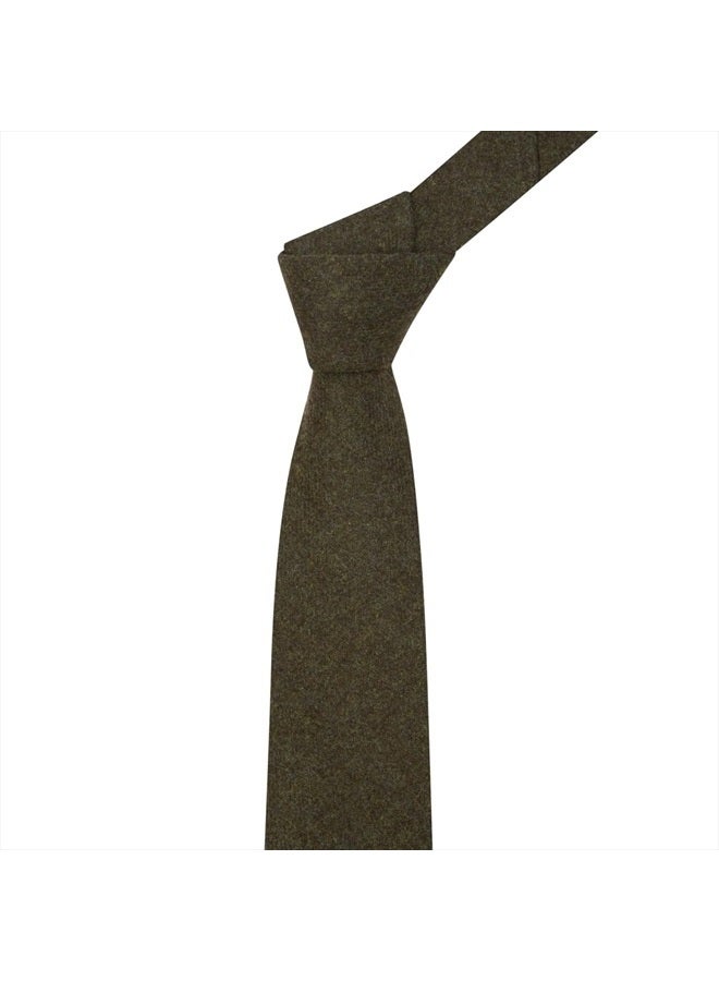 King & Priory Luxury Earth Green Donegal Tweed Necktie, Tweed - Image 2