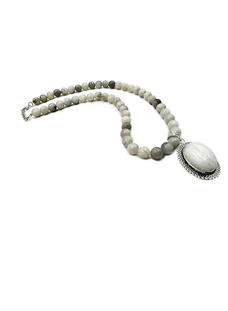 REBUY REBUY Natural Rainbow Moonstone Necklace 8 MM Bead - Image 1