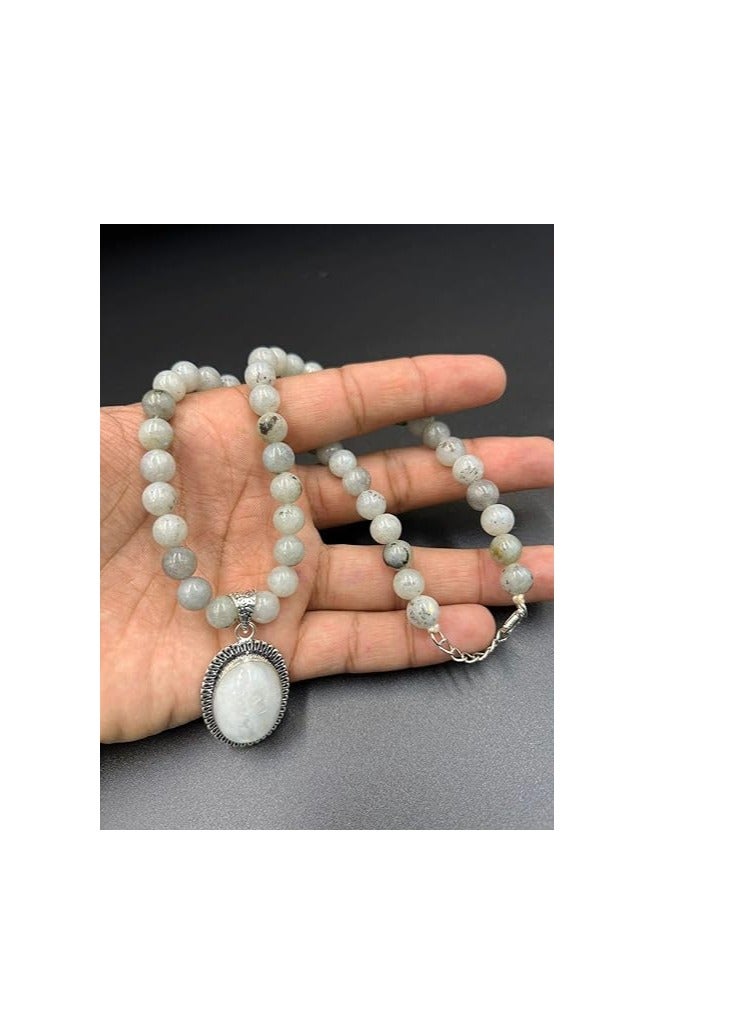 REBUY REBUY Natural Rainbow Moonstone Necklace 8 MM Bead - Image 3