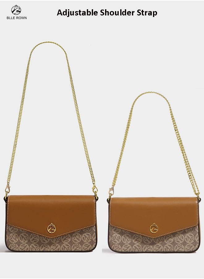 BLLE ROWN - 2PCS Chic Women Leather Handbags,Shoulder Sling Bag Set for Ladies Mini Crossbody Bag with adjustable Gold Chain Strap, Perfect Gift for Her, Vintage & Modern Style East West Bags - Image 1