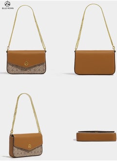 BLLE ROWN 2PCS Chic Women Leather Handbags,Shoulder Sling Bag Set for Ladies Mini Crossbody Bag with adjustable Gold Chain Strap, Perfect Gift for Her, Vintage & Modern Style East West Bags  - Image 5