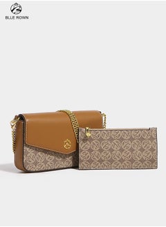 BLLE ROWN 2PCS Chic Women Leather Handbags,Shoulder Sling Bag Set for Ladies Mini Crossbody Bag with adjustable Gold Chain Strap, Perfect Gift for Her, Vintage & Modern Style East West Bags  - Image 1