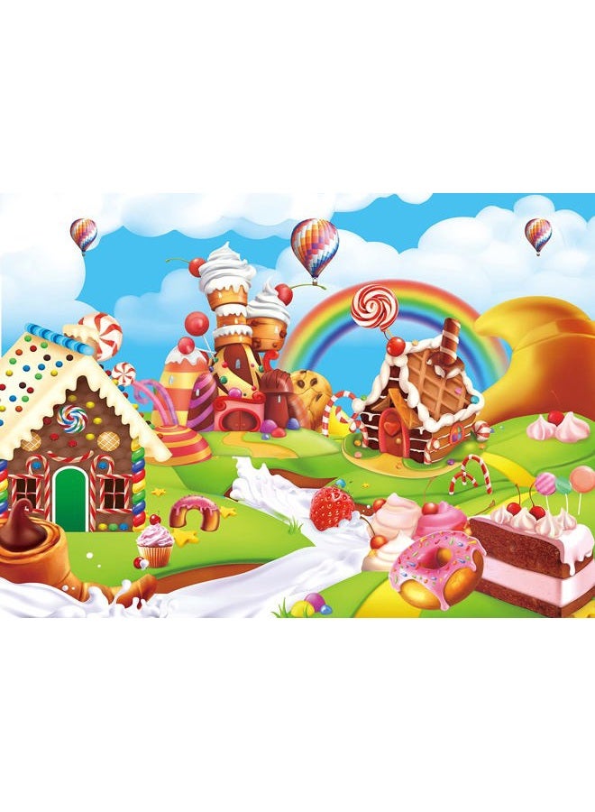 RUYI Candyland Backdrop 8x6FT Cartoon Rainbow Lollipop Icecream Sweet Donut Candy Photography Background for 1st First Birthday Party Decoration Baby Shower Photo Props (96x72 inch) - Image 2
