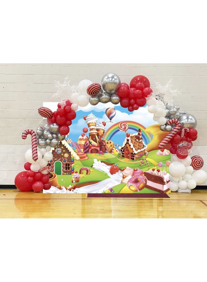RUYI Candyland Backdrop 8x6FT Cartoon Rainbow Lollipop Icecream Sweet Donut Candy Photography Background for 1st First Birthday Party Decoration Baby Shower Photo Props (96x72 inch) - Image 5