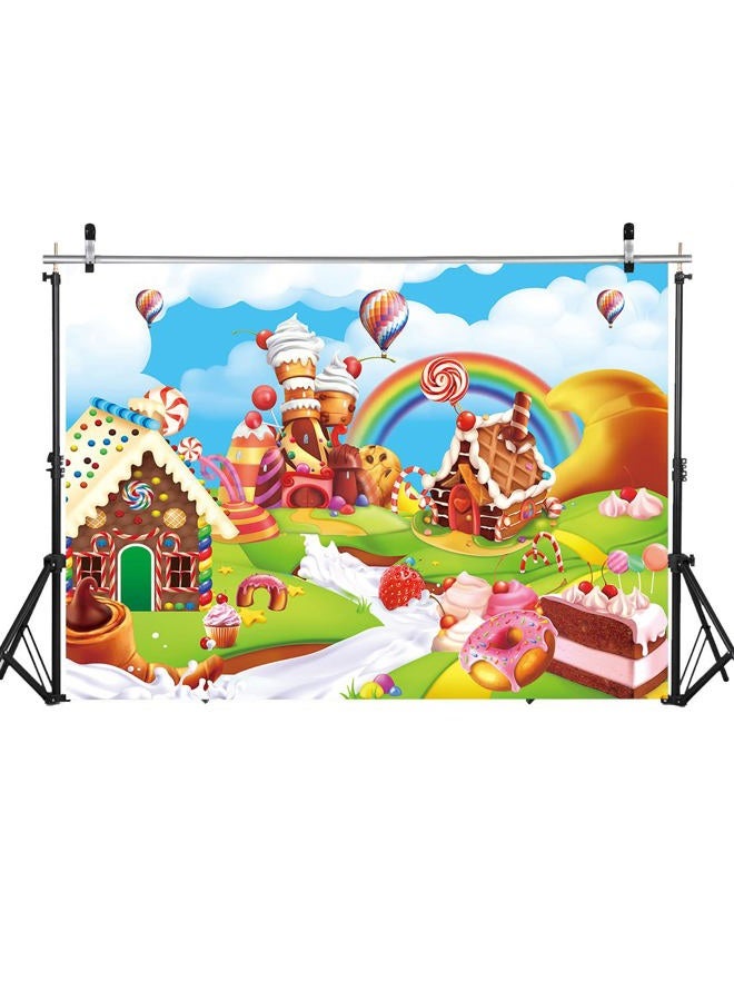 RUYI Candyland Backdrop 8x6FT Cartoon Rainbow Lollipop Icecream Sweet Donut Candy Photography Background for 1st First Birthday Party Decoration Baby Shower Photo Props (96x72 inch) - Image 1