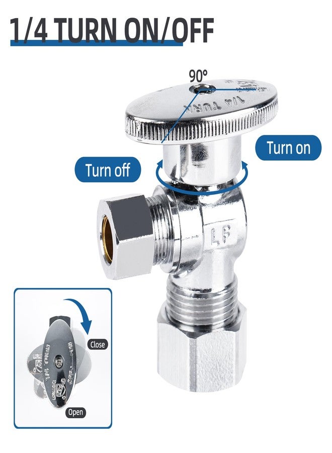 BH (10 Pack) BH Angle Stop Valve 1/2" Nominal Compression x 3/8" OD, 1/4-Turn Shut Off Valve,Chrome Plated Brass, for Bathroom Toilet Kitchen Shower Plumbing - Image 4