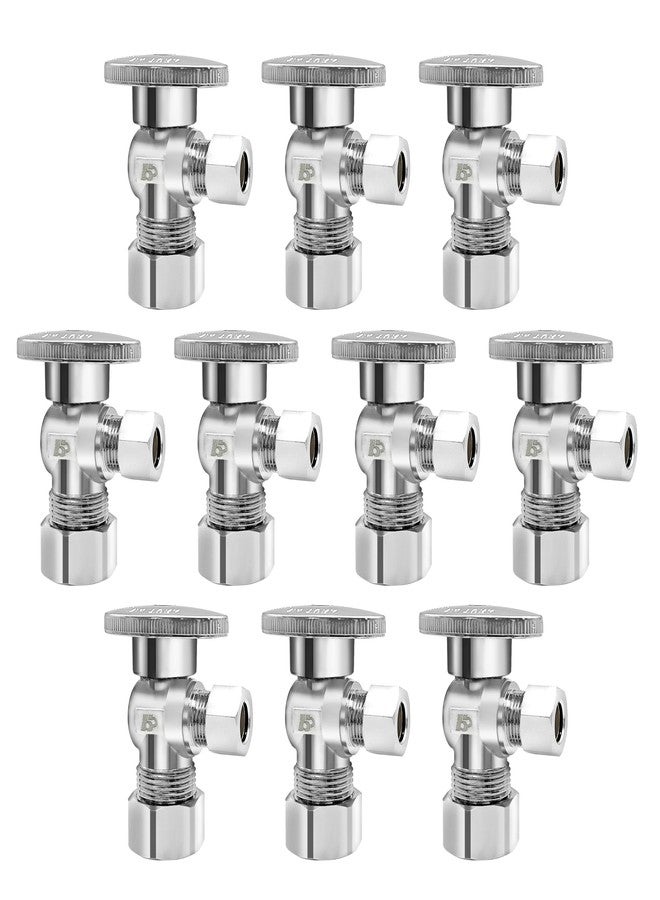 BH (10 Pack) BH Angle Stop Valve 1/2" Nominal Compression x 3/8" OD, 1/4-Turn Shut Off Valve,Chrome Plated Brass, for Bathroom Toilet Kitchen Shower Plumbing - Image 1