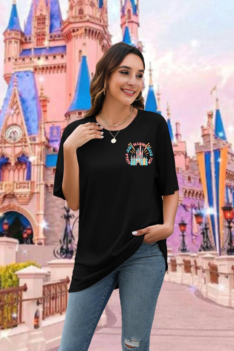 VILOVE Magic Kingdom Shirt Women Girls Just Wanna Have Fun Shirt Girls Trip T-Shirt Cute Magical Tee Summer Vacation Tops Black - Image 4