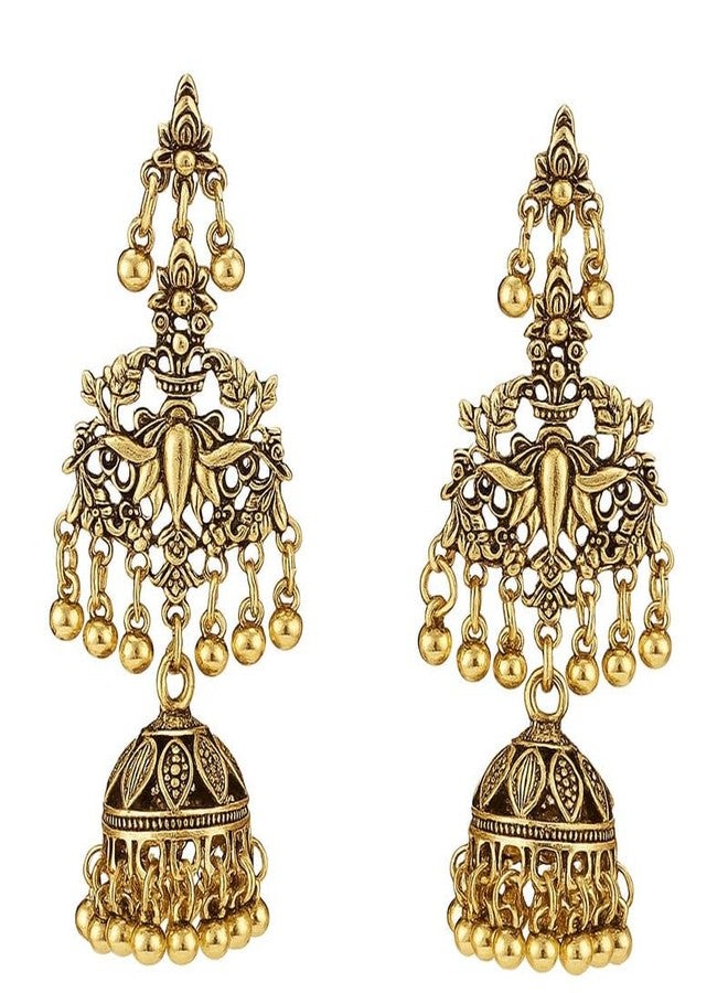 Emilia Antique Gold Jhumka Earrings for Women & Girls | Traditional Temple Style Danglers with Beaded Bells | Ethnic Festive Jewelry - Image 1