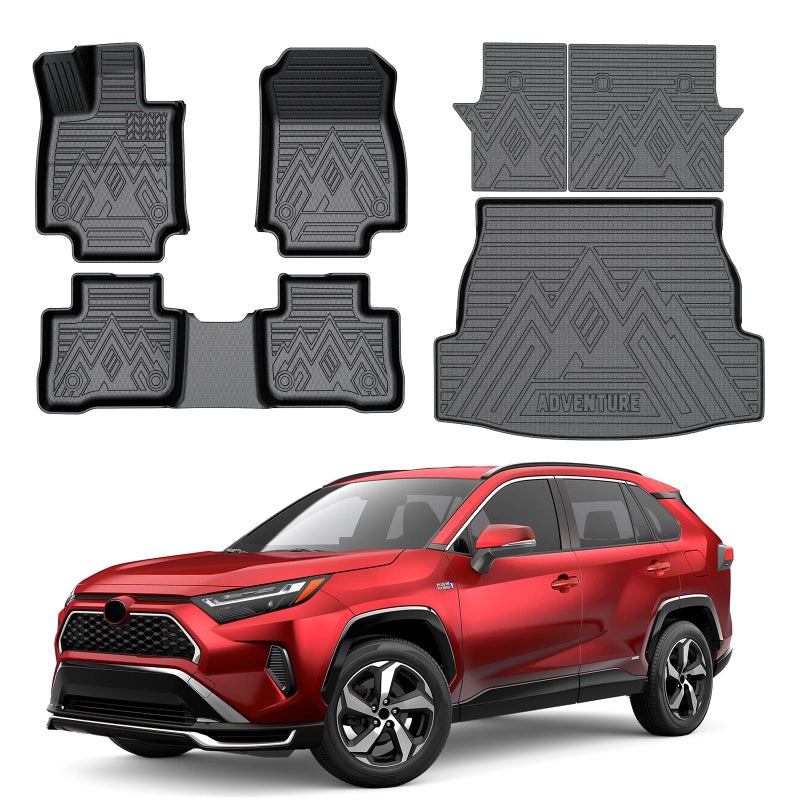 Mixsuper Floor Mats for Toyota RAV4 2025 20242019 Cargo Mat Backrest Mat for RAV4 All Weather 2 Row Floor Liners Trunk Mat Accessories Set Black