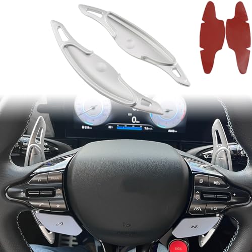 sumaikeji Aluminum alloy steering wheel shift paddle extension sticker auto parts For Hyundai Elantra N Line/Elantra GT N Line/Elantra N/Kona N/Veloster N (silver) - Image 2