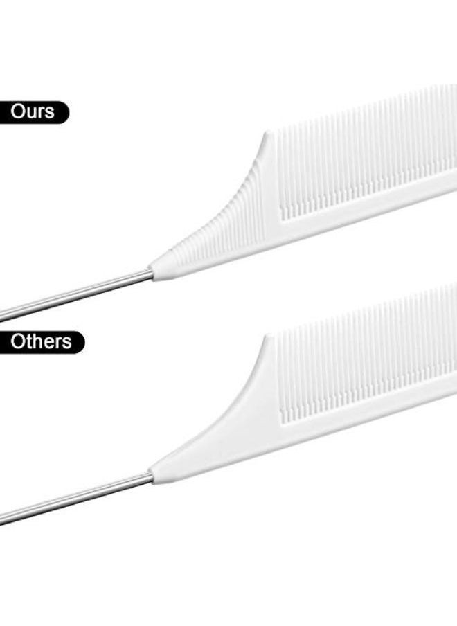 Leinuosen 3 Packs Rat Tail Comb Steel Pin Rat Tail Carbon Fiber Heat Resistant Teasing Combs With Stainless Steel Pintail (White)  - Image 4