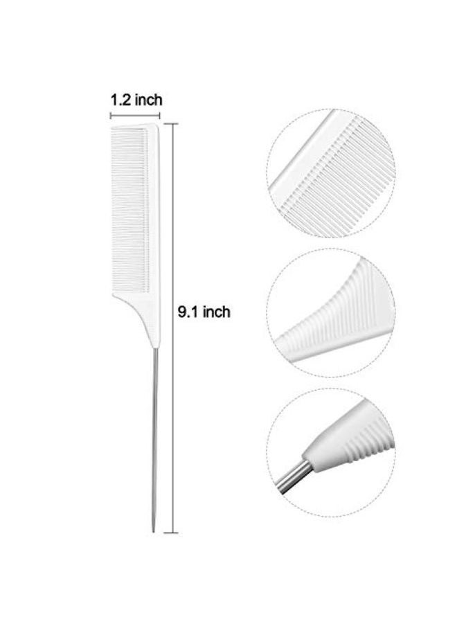 Leinuosen 3 Packs Rat Tail Comb Steel Pin Rat Tail Carbon Fiber Heat Resistant Teasing Combs With Stainless Steel Pintail (White)  - Image 1