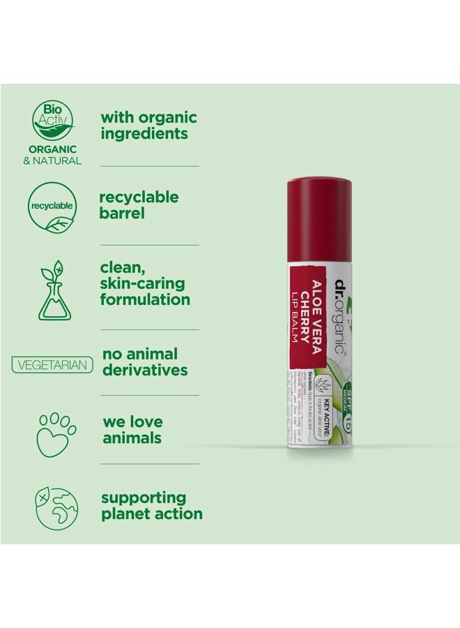 dr.organic بلسم شفاه دكتور أورغانيك بالصبار والكرز SPF 15 - 5.7 مل - Image 3