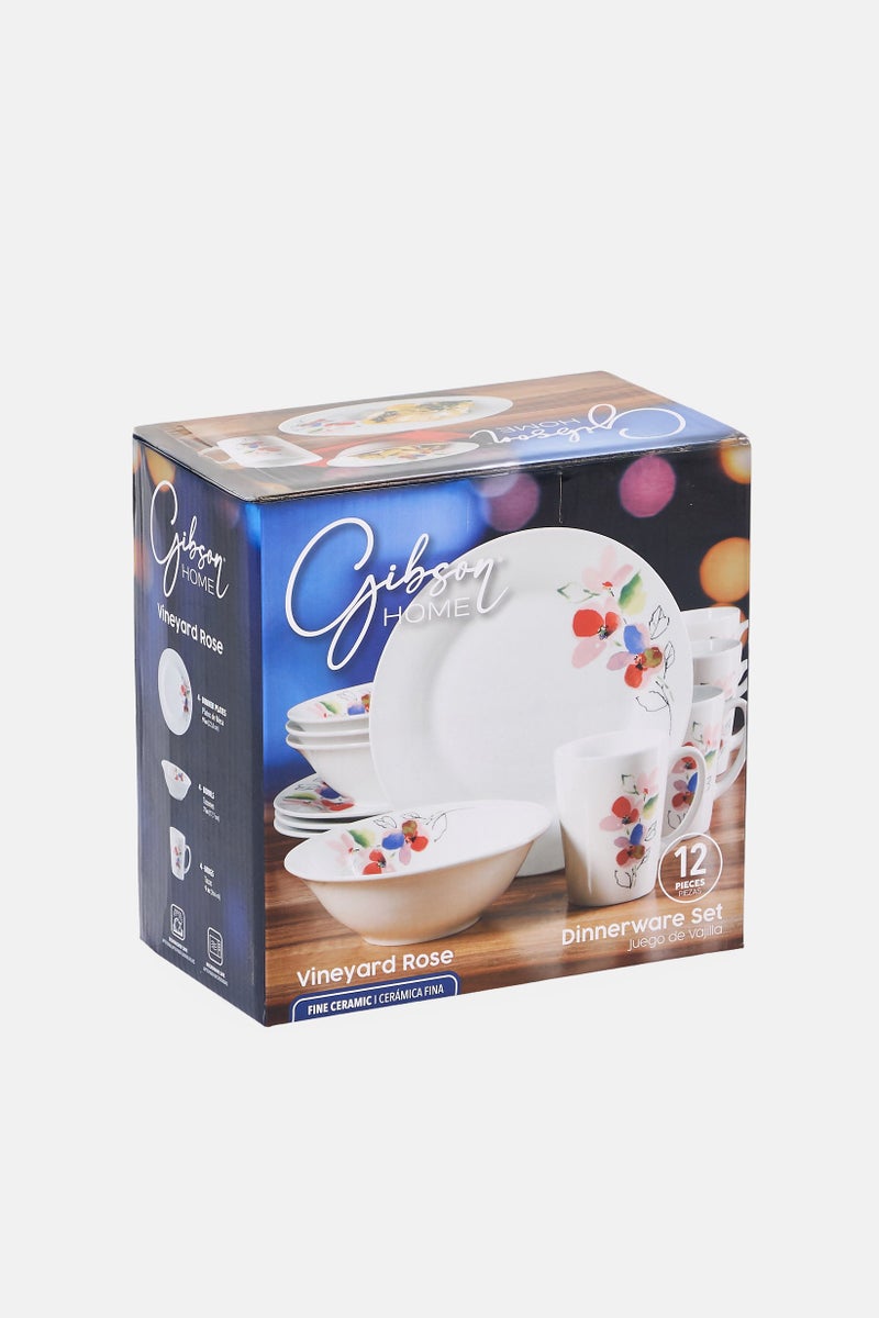 Gibson Home 12 Pieces  Floral Pattern Ceramic Dinnerware Set, Multicolor - Image 2