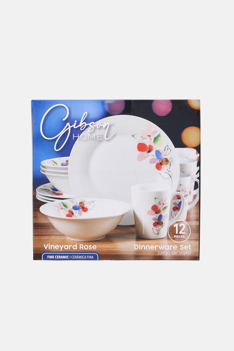 Gibson Home 12 Pieces  Floral Pattern Ceramic Dinnerware Set, Multicolor - Image 1