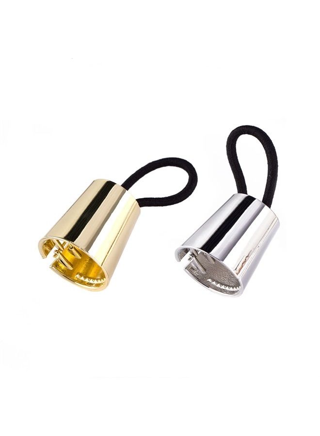 Quupy 2PCS Womens Ponytail Holder Metal Circle Hair Cuff Elastic Hair Tie for Women Girls Hair Accessories (Gold + Silver) - Image 1