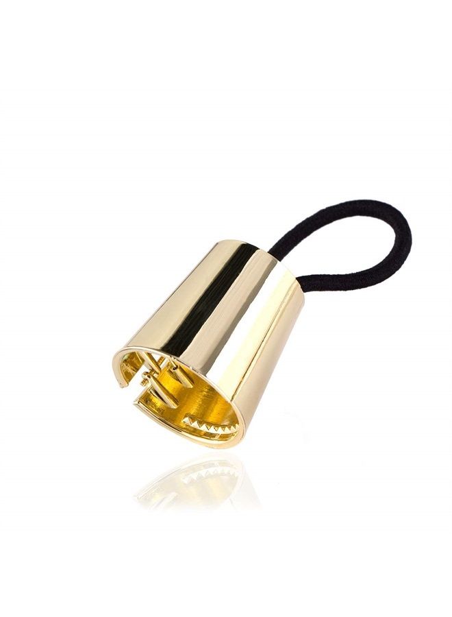 Quupy 2PCS Womens Ponytail Holder Metal Circle Hair Cuff Elastic Hair Tie for Women Girls Hair Accessories (Gold + Silver) - Image 4