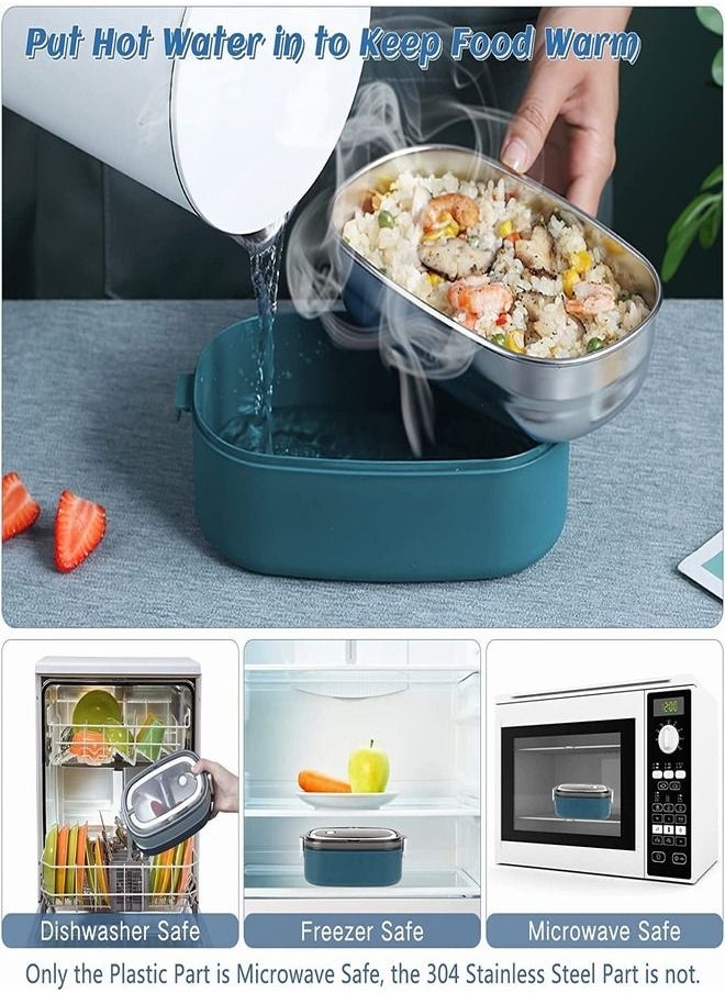 Tiokkss - Lunch Box for Kids and Adults with Lunch Bag, 2 Tier Stainless Steel Bento Lunch Box with 3 Compartments and Cutlery (Spoon & Fork) Food Picks for Kids, Leakproof | BFA Free | Dishwasher Safe (Blue) - Image 1