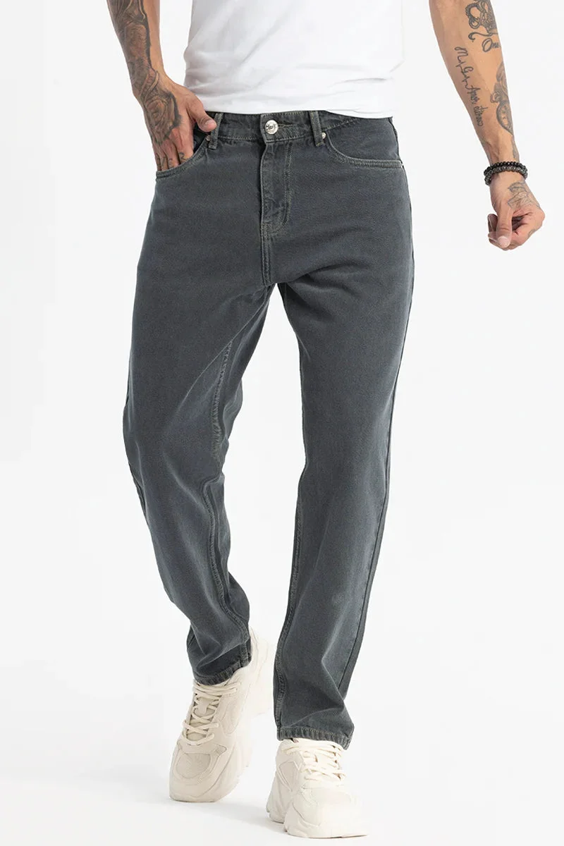 SNITCH Charcoal Grey Solid Relaxed Streetwear Jeans