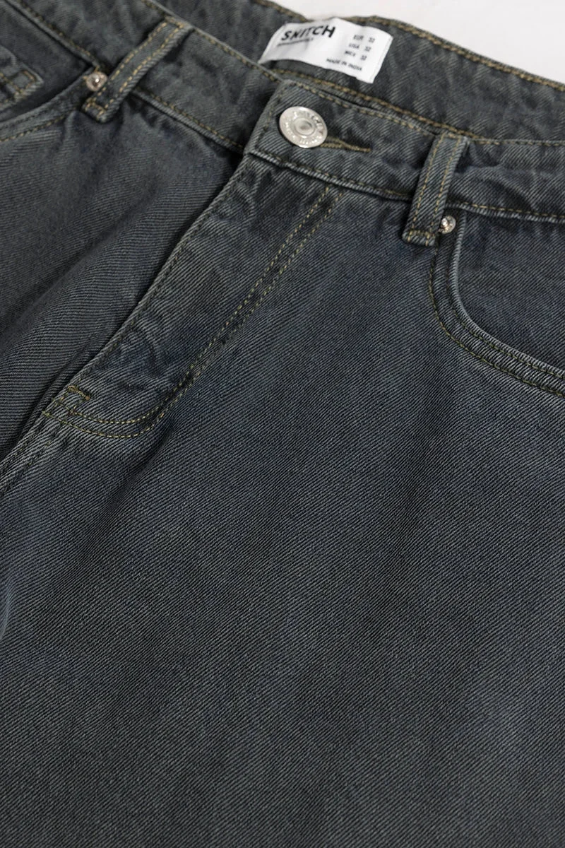 SNITCH Charcoal Grey Solid Relaxed Streetwear Jeans