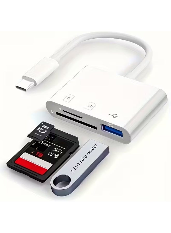 الماسي قارئ بطاقات الذاكرة تايب سي 3 في 1 يدعم SD و TF ومنفذ USB - محول نقل بيانات سريع لأجهزة ماك بوك وأندرويد - قارئ بطاقات ذاكره - Image 1