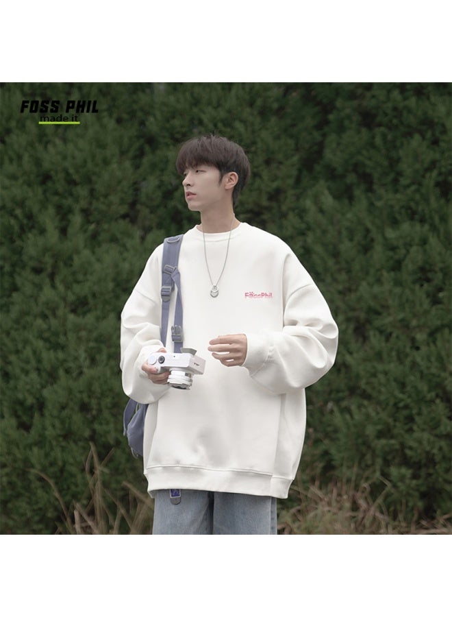 Foss Phil Men's Sweatshirt Spring Autumn Trendy Cartoon Print Loose Casual Crew Neck Base T-shirt Fpw5 White 3XL - Image 2