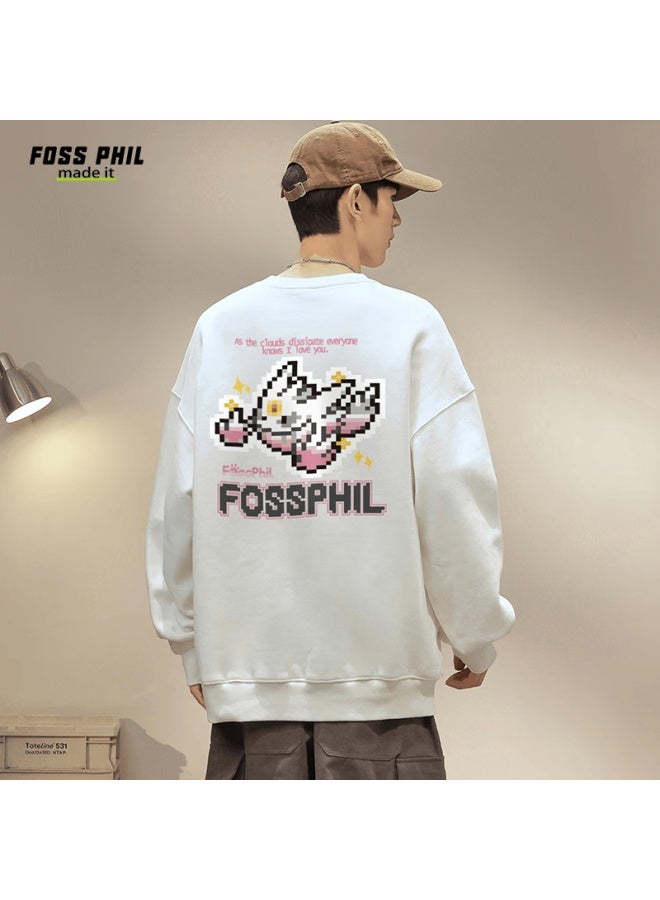 Foss Phil Men's Sweatshirt Spring Autumn Trendy Cartoon Print Loose Casual Crew Neck Base T-shirt Fpw5 White 3XL - Image 1