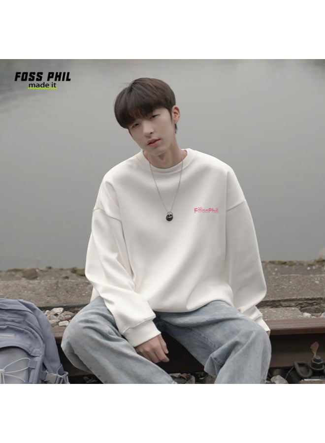 Foss Phil Men's Sweatshirt Spring Autumn Trendy Cartoon Print Loose Casual Crew Neck Base T-shirt Fpw5 White 3XL - Image 5