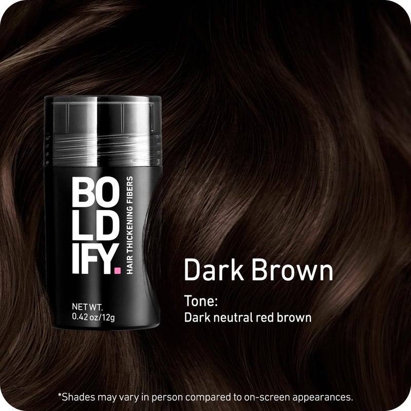 BOLDIFY Hair Fibers (12g) - Fill In Thinning and Fine Hair for an Instantly Fuller, Thicker Look - 14 Shades for Women & Men - Dark Brown - Image 2