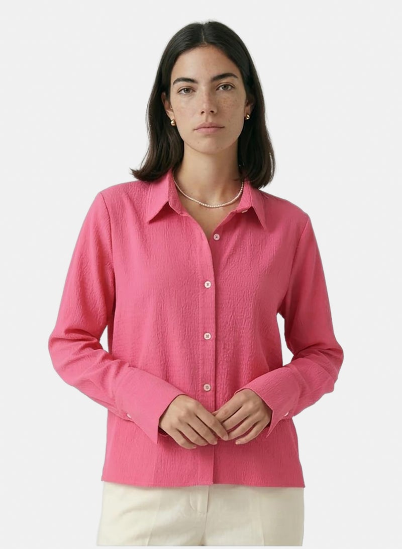 RAVIN Women Regular Fit Long Sleeves Textured Shirt Fuchsia - Image 1