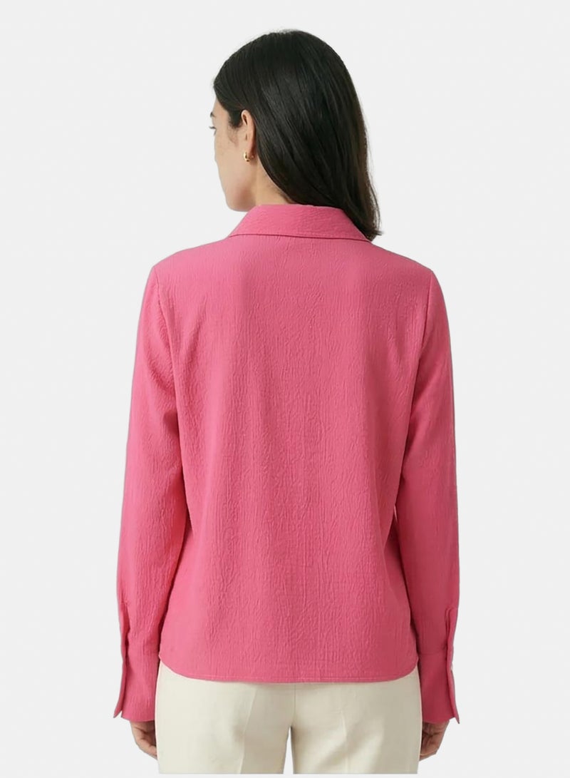 RAVIN Women Regular Fit Long Sleeves Textured Shirt Fuchsia - Image 2