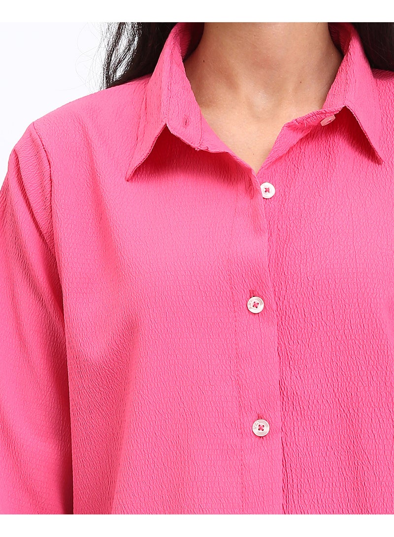 RAVIN Women Regular Fit Long Sleeves Textured Shirt Fuchsia - Image 4