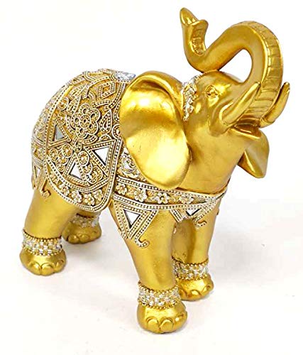 Dalax Dalax 9H Elephant Statue Figurines Home Decor Trunk Facing Upwards Lucky Figurine Living Room Office Decorations Ornaments Statues Gift Set Art Accent Good Luck Centerpiece Gifts Collection