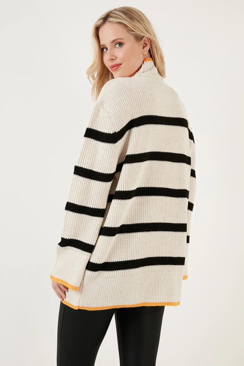 ليلا Striped Turtleneck Wide Sleeve Knitted Sweater Women's Sweater 4615144