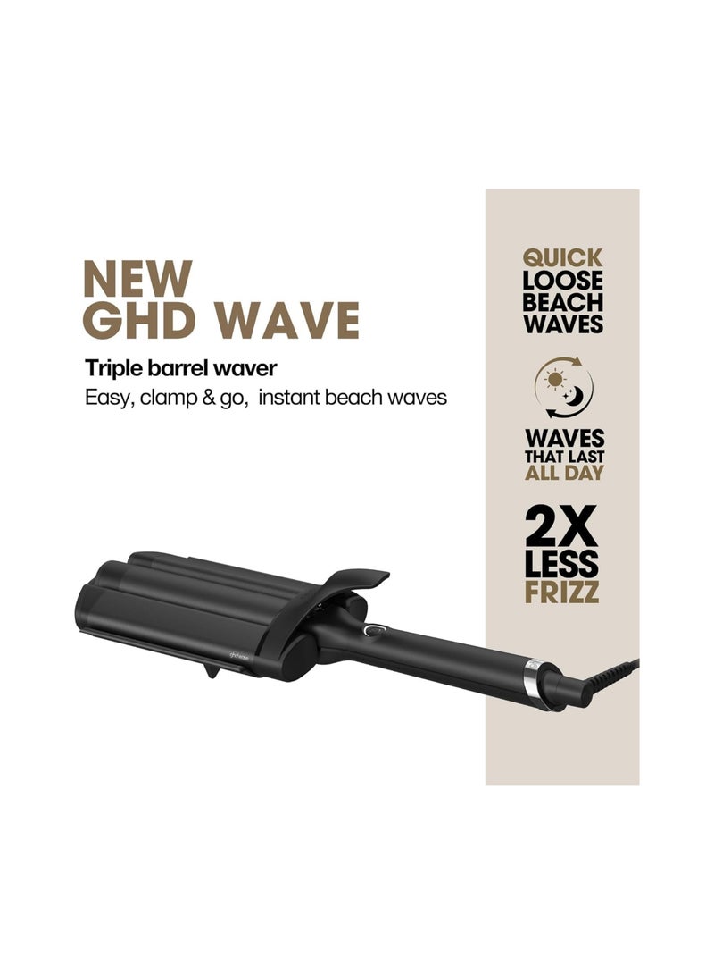 GHD Wave Triple Barrel Hair Waver – Professional Styling Tool for Effortless Beach Waves, 3-Barrel Design, Anti-Frizz, 185°C Heat Control No Extreme Heat Damage for All Hair Types – Black - Image 3